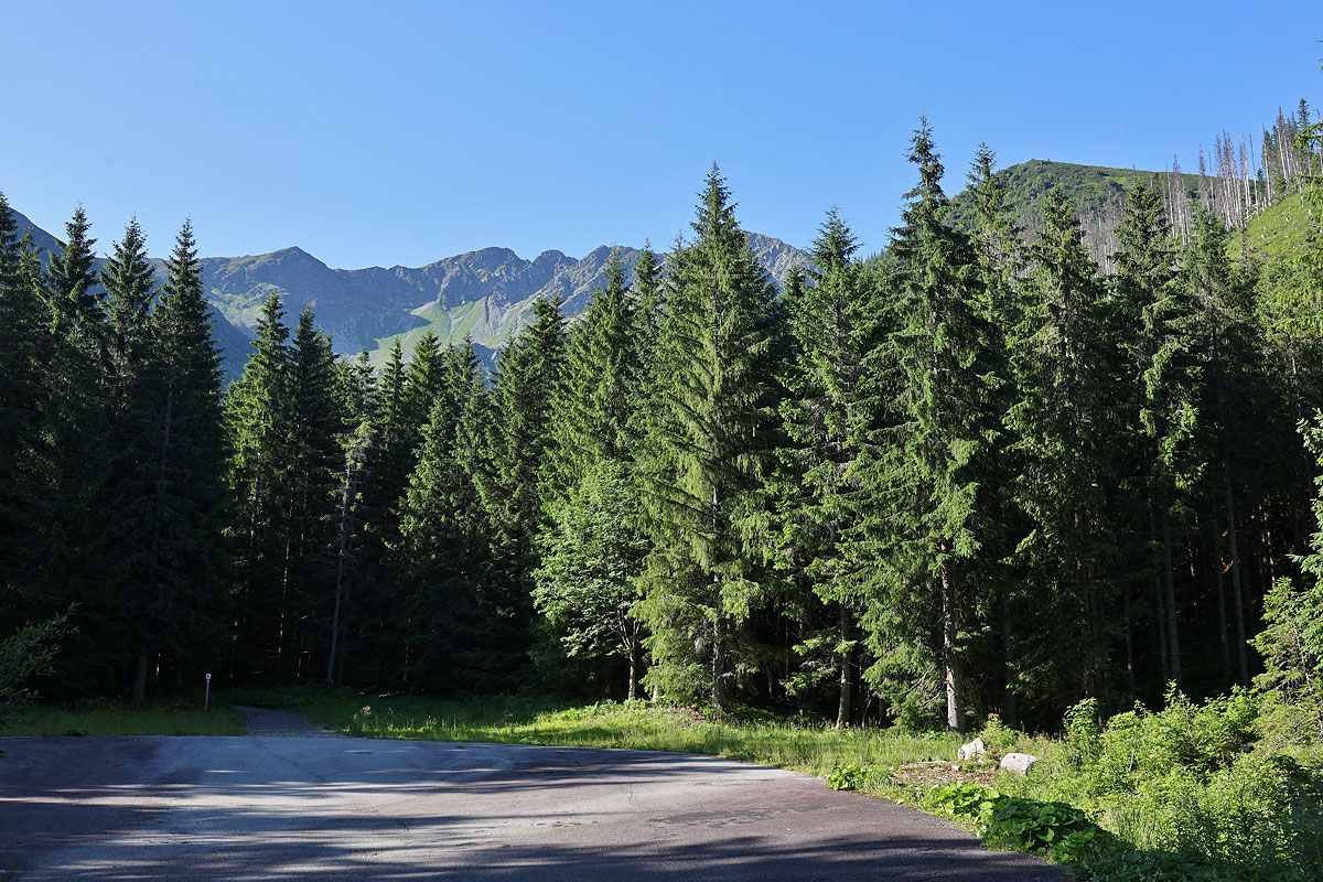 Koniec asfaltu, w tle Trzy Kopy